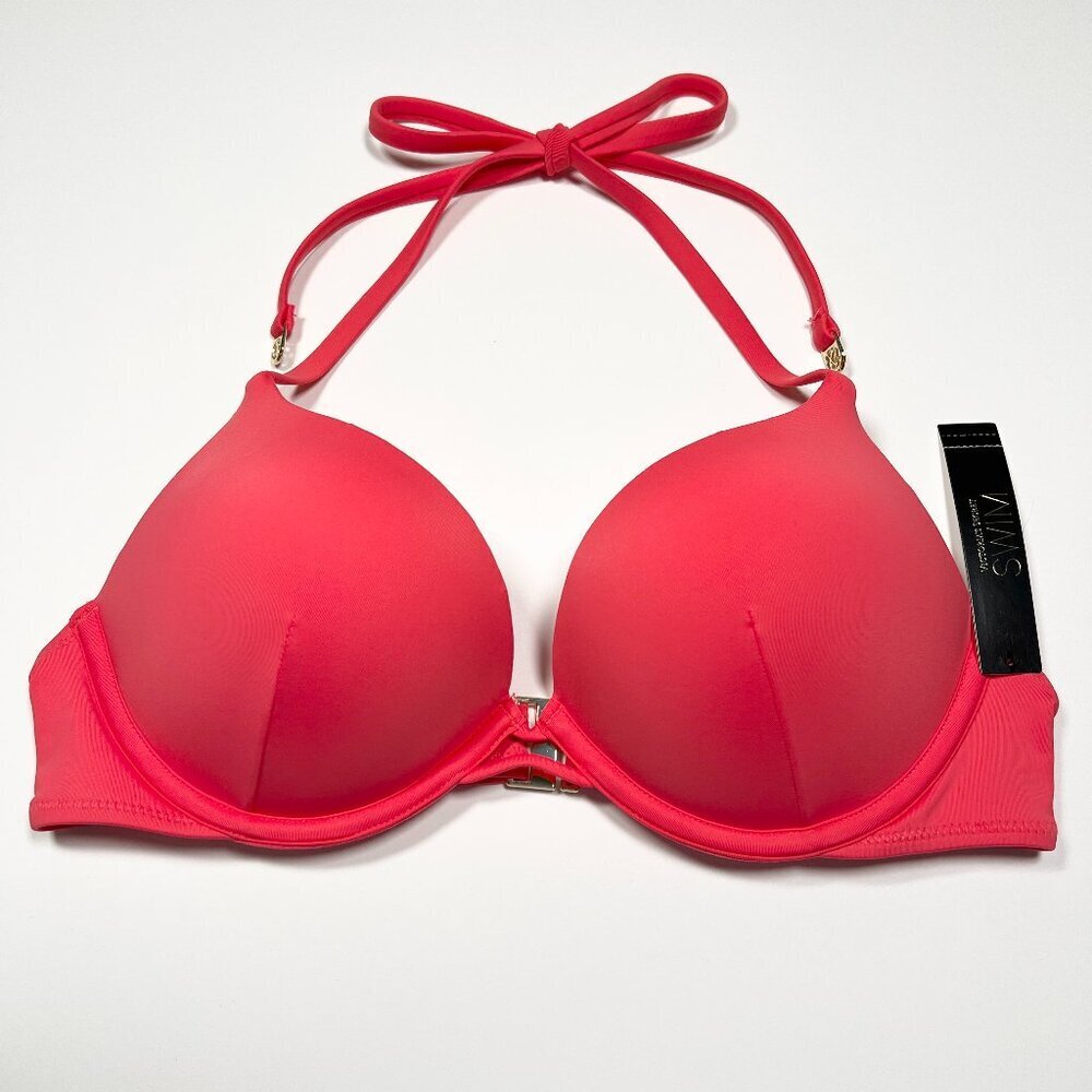 Victoria Secret 38D Bombshell Push Up Bikini Top Add 2 Cups Halter Pink Island